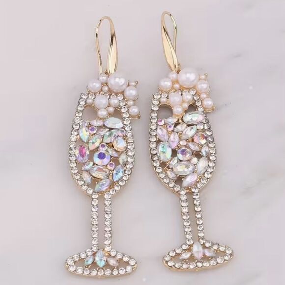 🥂 Betsy Johnson sparkling crystal glass dangle bubbling champagne earrings 🥂 - Picture 3 of 8